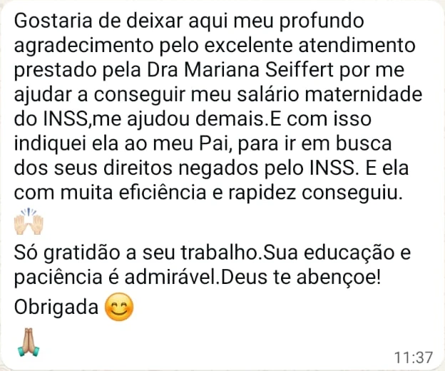 Recorte do feedback de Vanessa no WhatsApp